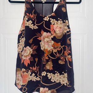 Aritzia Wilfred 100% Silk Floral and Dark Purple Racerback Tanktop XS